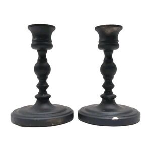 Baldwin Pair Candlesticks Taper Candle Holders Classic Black Metal 4.5" FLAWS